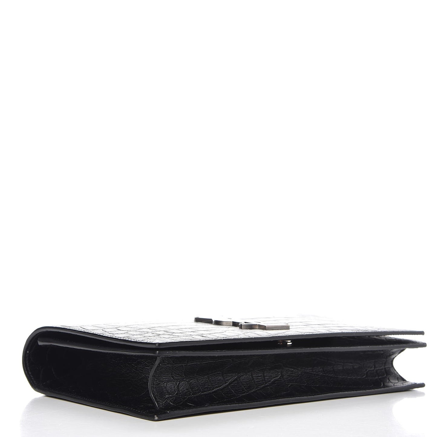 Calfskin Crocodile Embossed Classic Kate Monogram Clutch Black