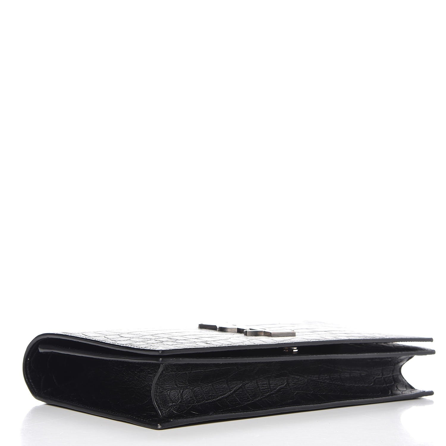 Saint Laurent Calfskin Crocodile Embossed Classic Kate Monogram Clutch Black 4 of 8