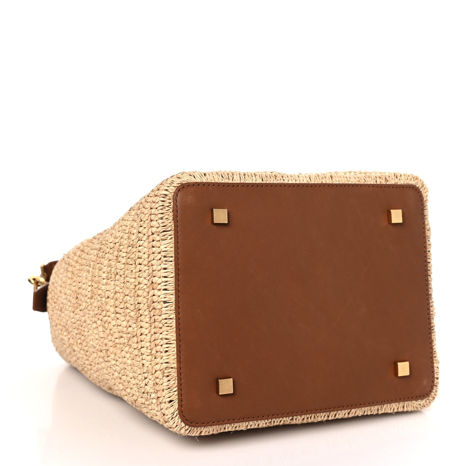 Saint Laurent Raffia Vegetable Tanned Calfskin Le 37 Bucket Bag Natural Brick 5 of 9