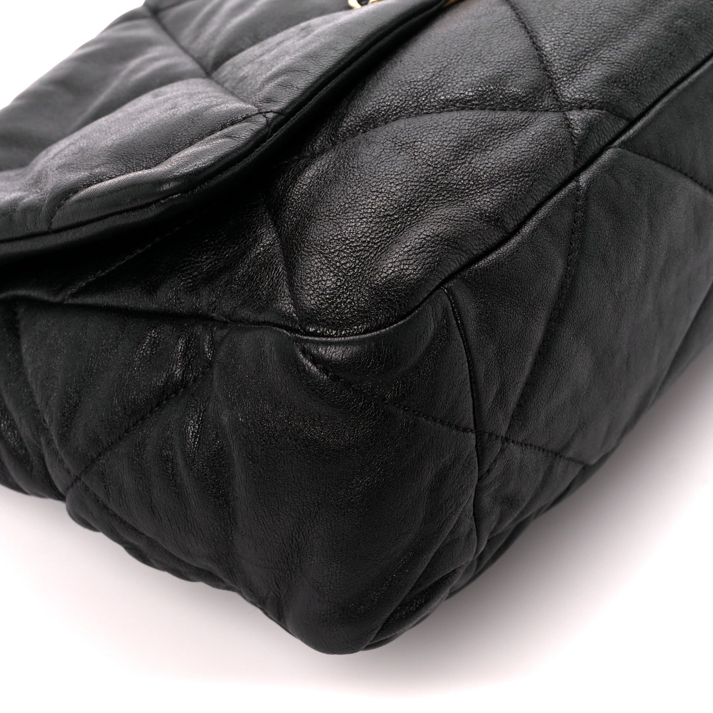 Shiny Goatskin Quilted Large Chanel 19 Flap Black
