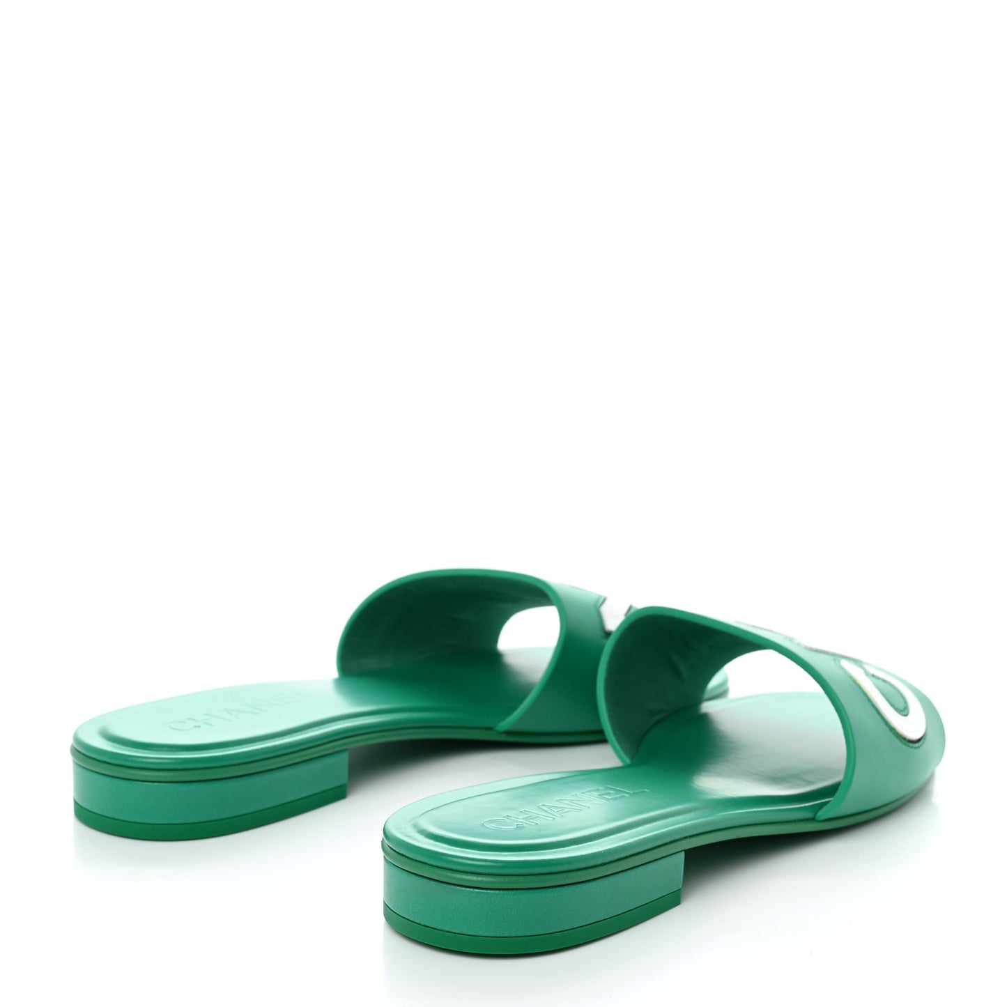 Calfskin Patent Calfskin Logo Mules 40 Green White