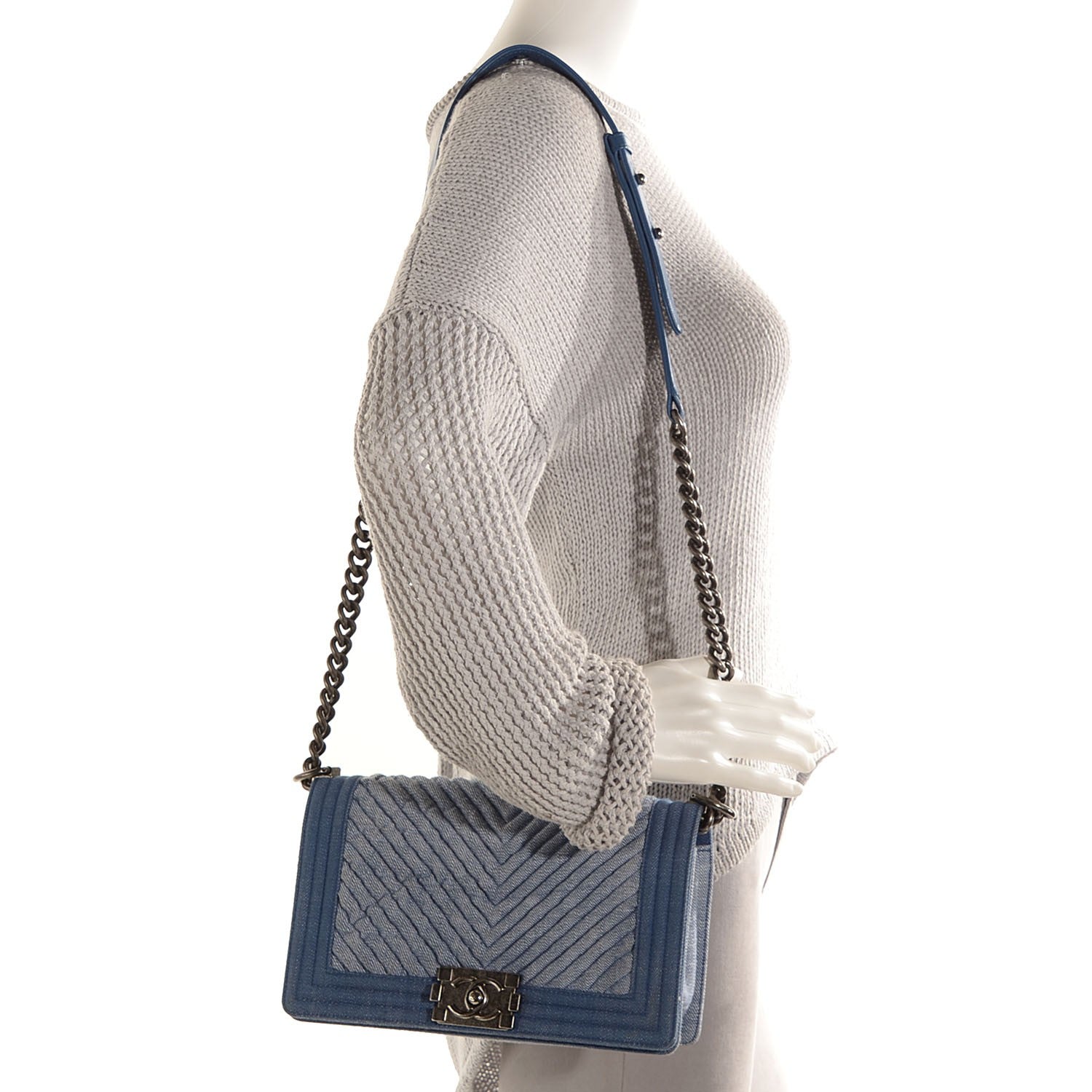 Chanel Denim Chevron Medium Boy Flap Blue 2 of 8