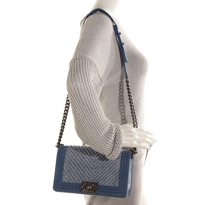 Chanel Denim Chevron Medium Boy Flap Blue 2 of 8