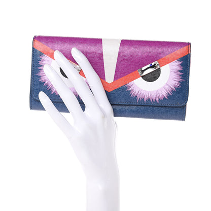 Fendi Vitello Elite Crystal Eye Monster Continental Wallet Cobalt Lavender Pink 2 of 9