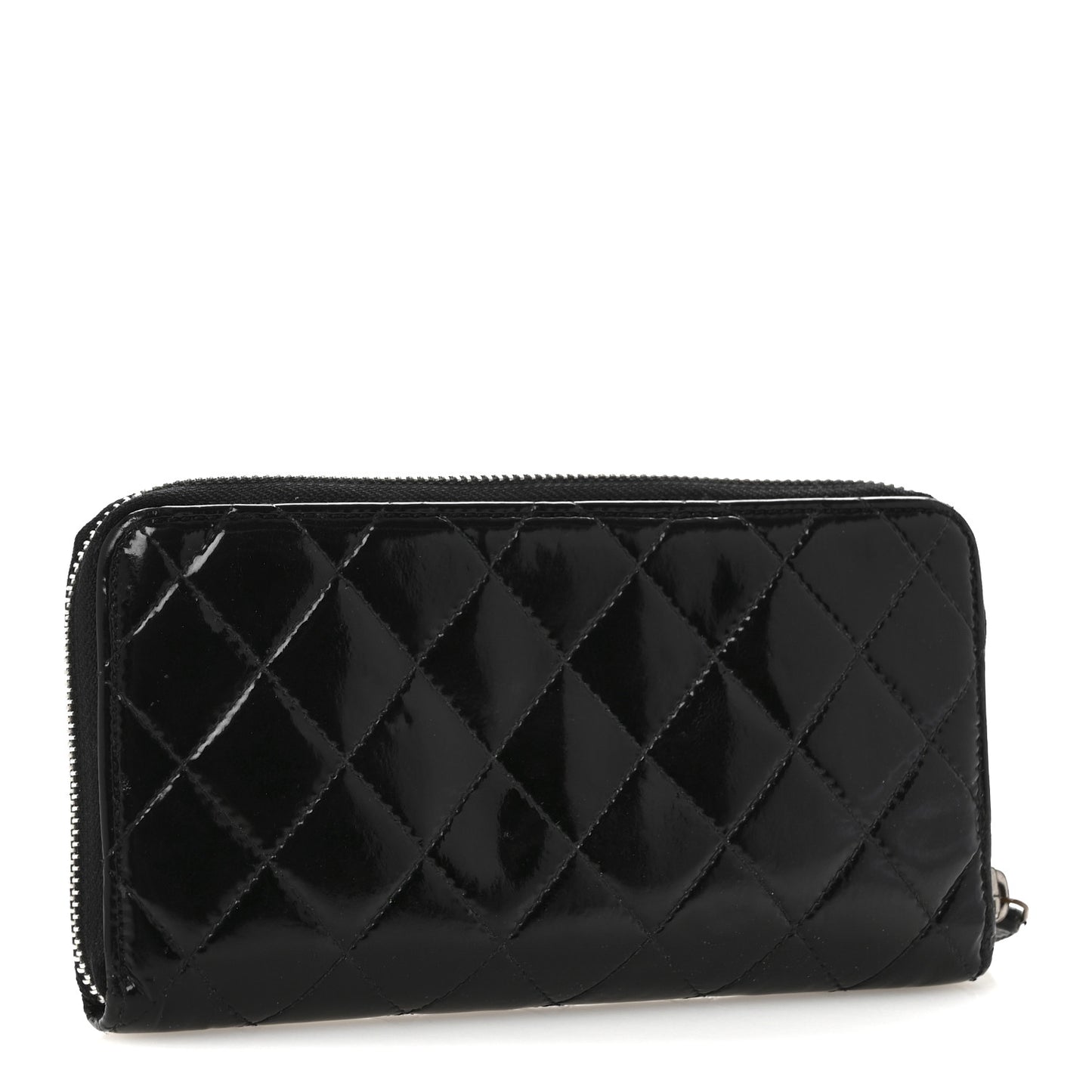 Patent Quilted Large Gusset Zip Around Wallet Black Black