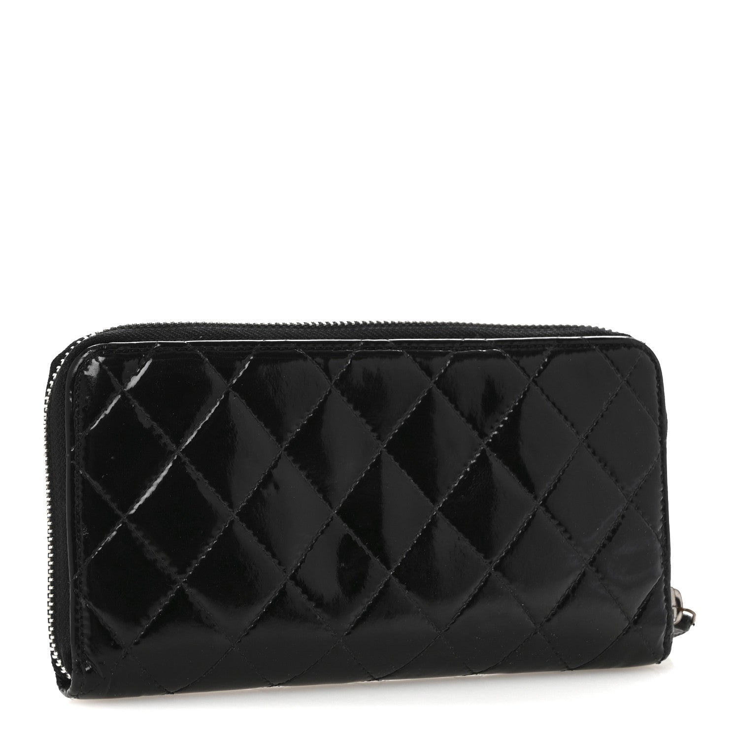 Chanel Patent Quilted Large Gusset Zip Around Wallet Black Black 3 of 13