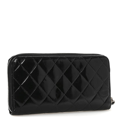 Chanel Patent Quilted Large Gusset Zip Around Wallet Black Black 3 of 13