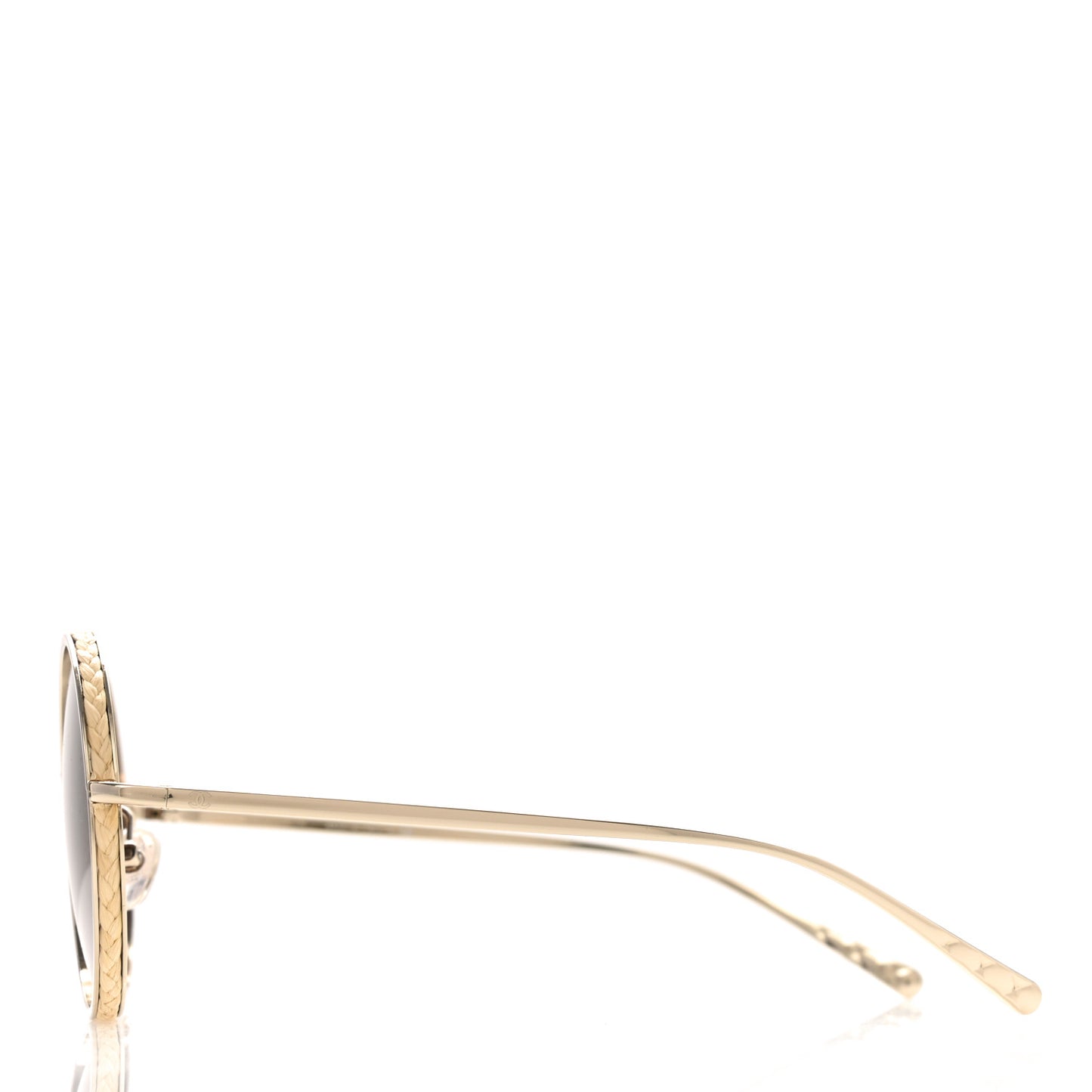 Metal Raffia Braided Round Sunglasses 4250 Gold