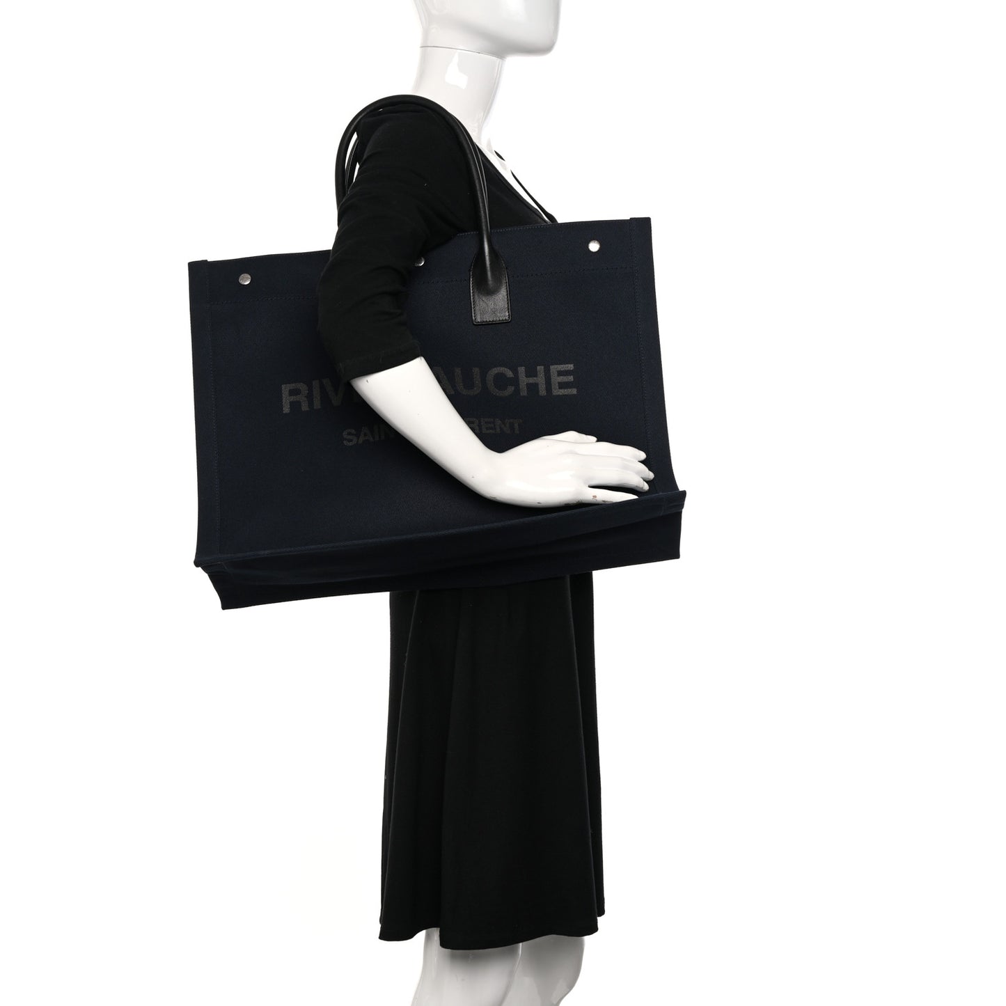 Linen Calfskin Rive Gauche Tote Navy