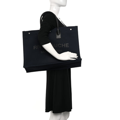 Saint Laurent Linen Calfskin Rive Gauche Tote Navy 2 of 10