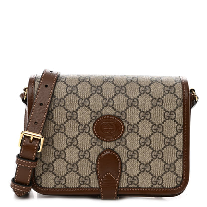 Gucci GG Supreme Monogram Azalea Calfskin Mini Retro Interlocking G Flap Shoulder Bag Beige Ebony Brown Sugar 1 of 9