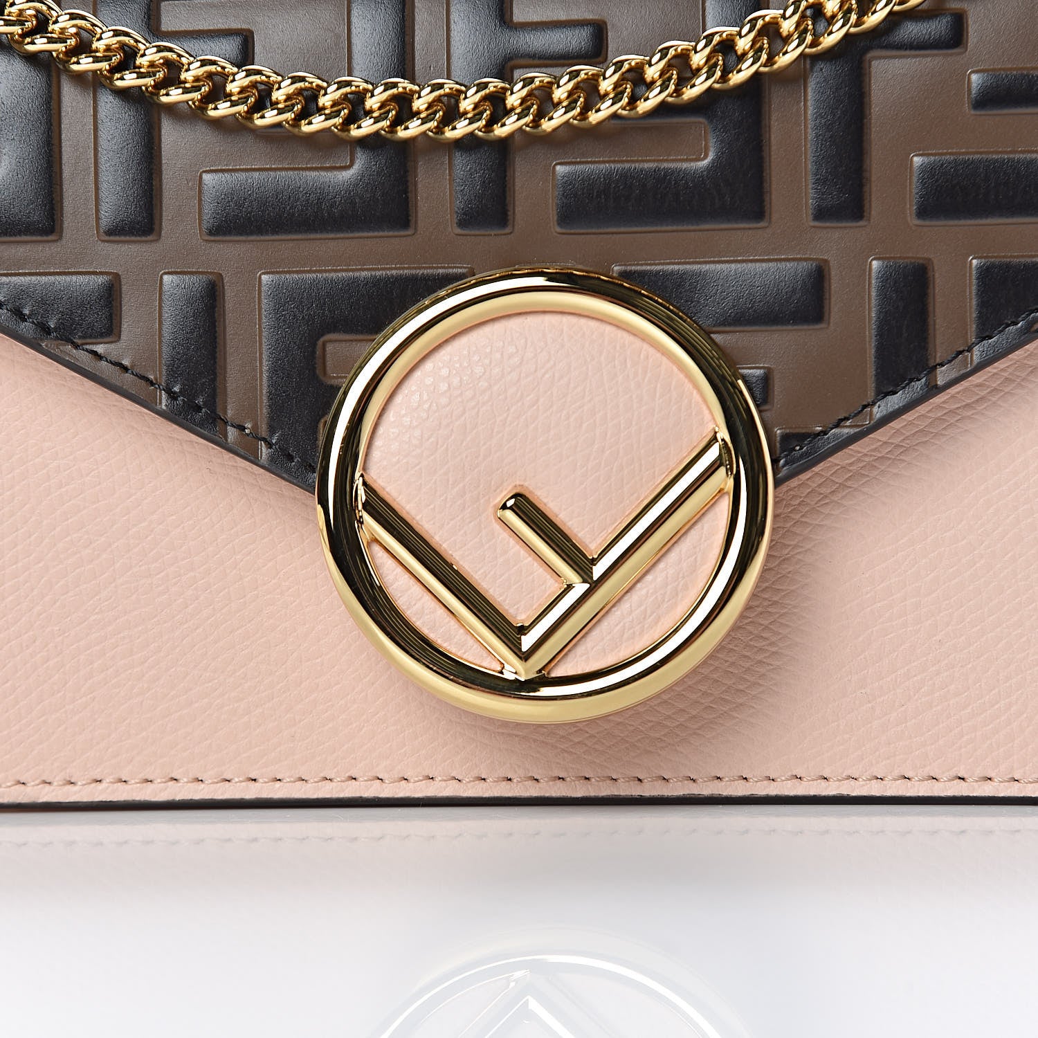 Fendi Vitello Cruise F is Fendi Bi-Color FF 1974 Embossed Envelope Belt Bag Maya Black Light Rose 11 of 11