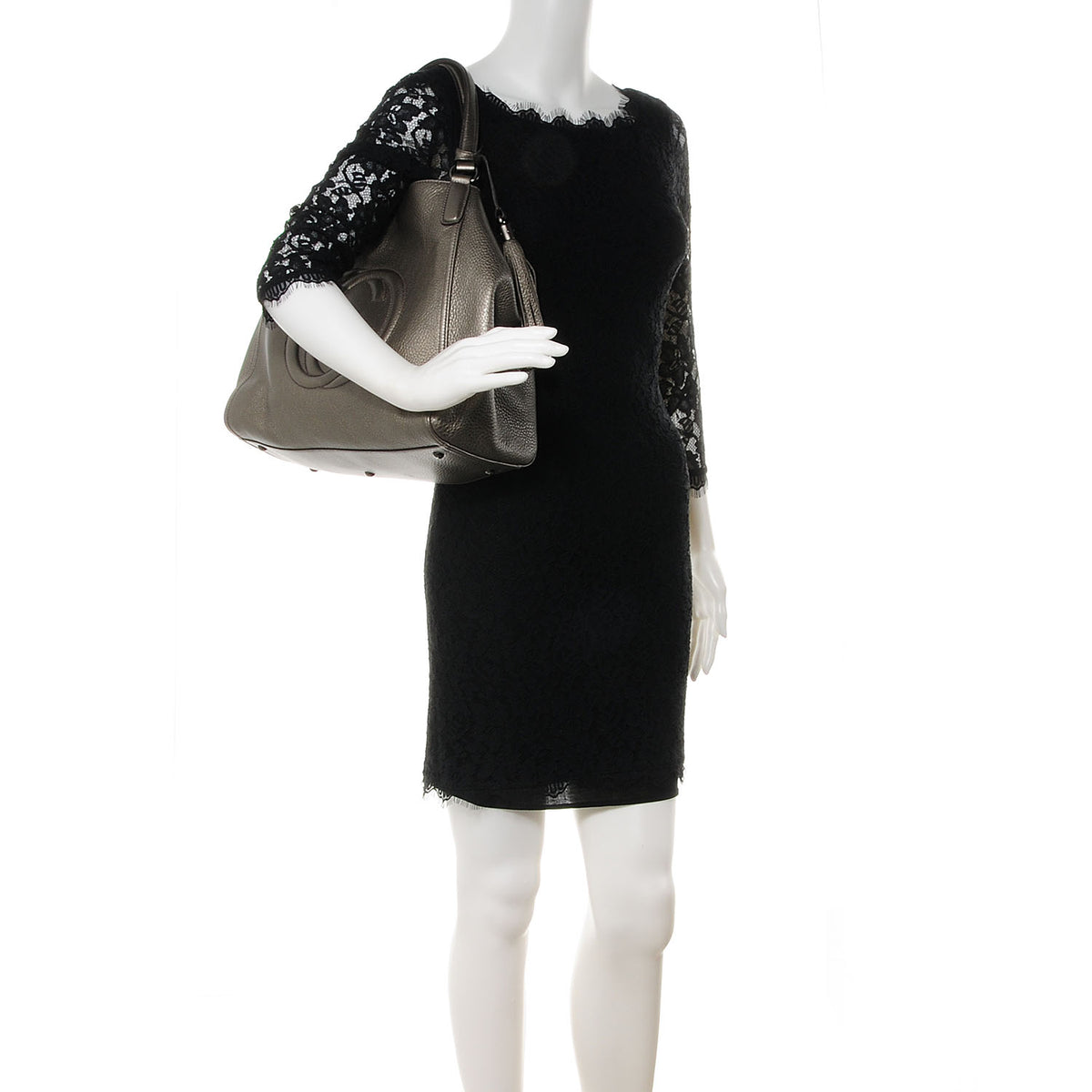 Metallic Pebbled Calfskin Medium Soho Shoulder Bag Sasso