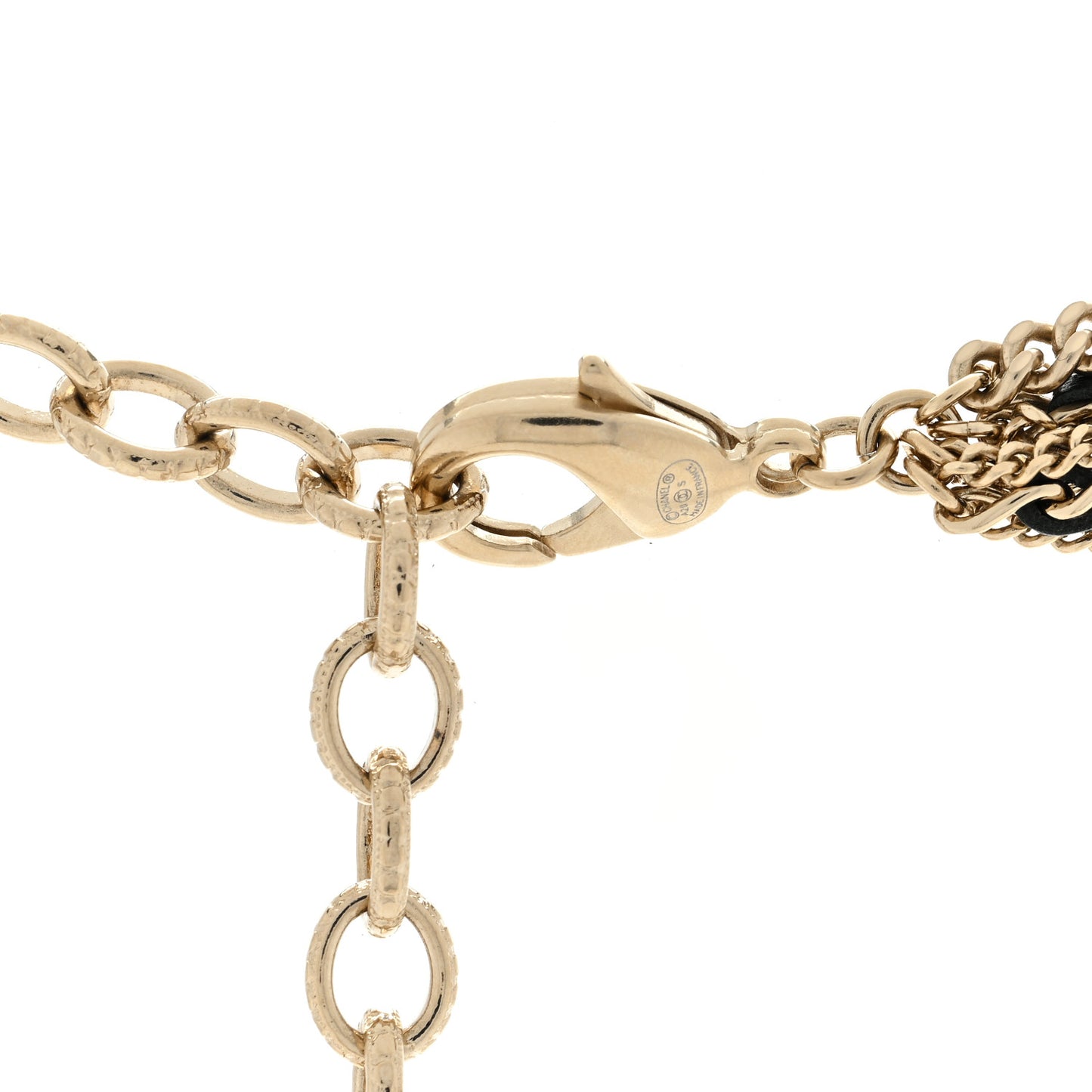 Lambskin Chain CC Multi Strand Necklace Gold Black