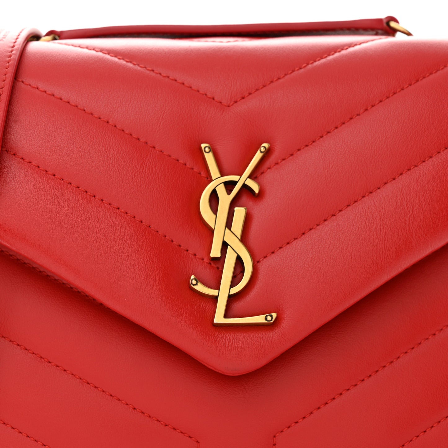 Calfskin Y Quilted Monogram Small Loulou Chain Satchel Red