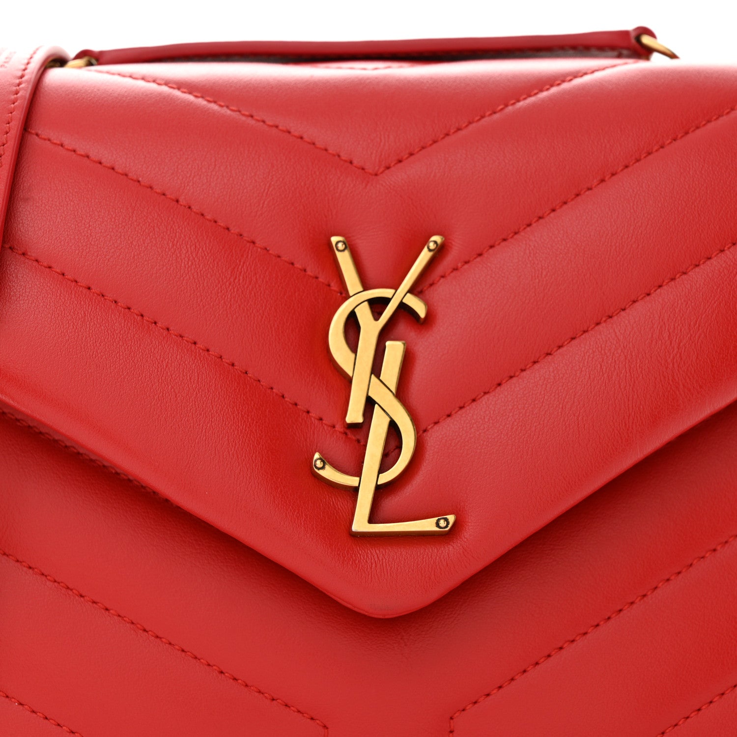 Saint Laurent Calfskin Y Quilted Monogram Small Loulou Chain Satchel Red 8 of 10