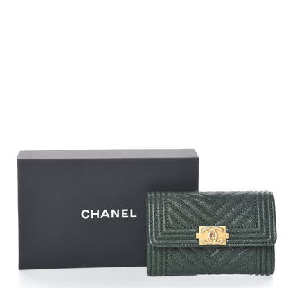 Chanel Caviar Chevron Quilted Boy Flap Card Holder Green 9 of 9
