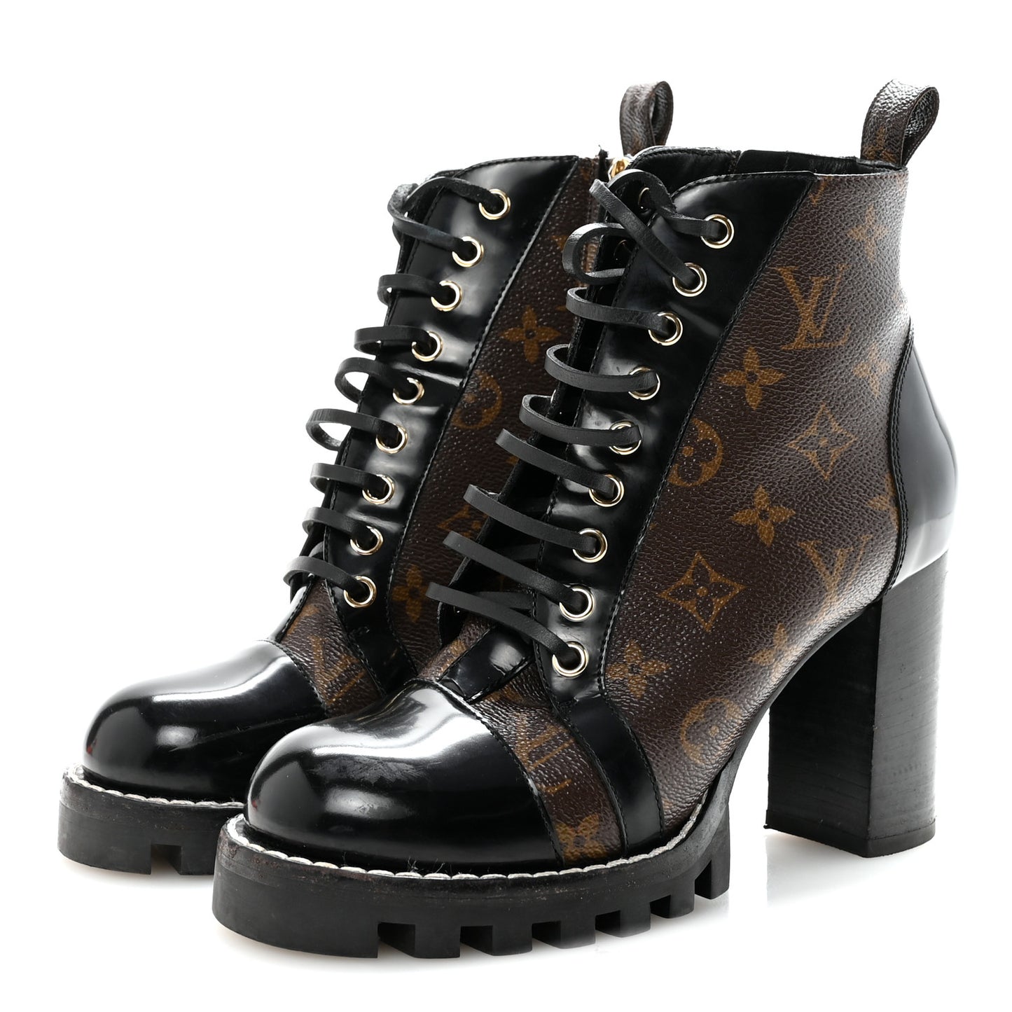 Patent Calfskin Monogram Star Trail Ankle Boots 38 Black