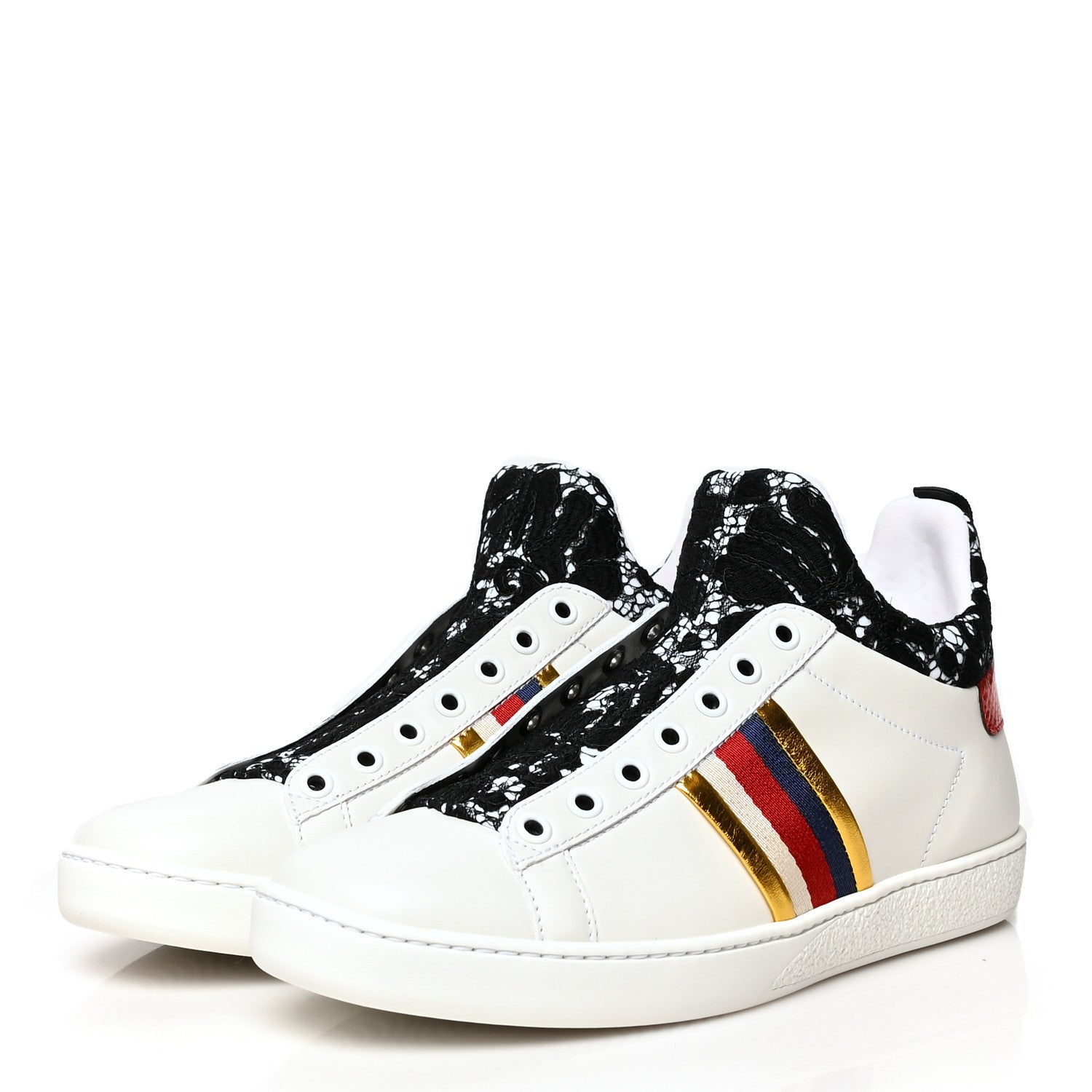 Gucci Calfskin Lace Ayers Sylvie Web Womens New Ace High Top Sneakers 36.5 White 3 of 7