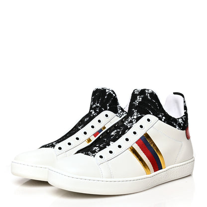 Gucci Calfskin Lace Ayers Sylvie Web Womens New Ace High Top Sneakers 36.5 White 3 of 7