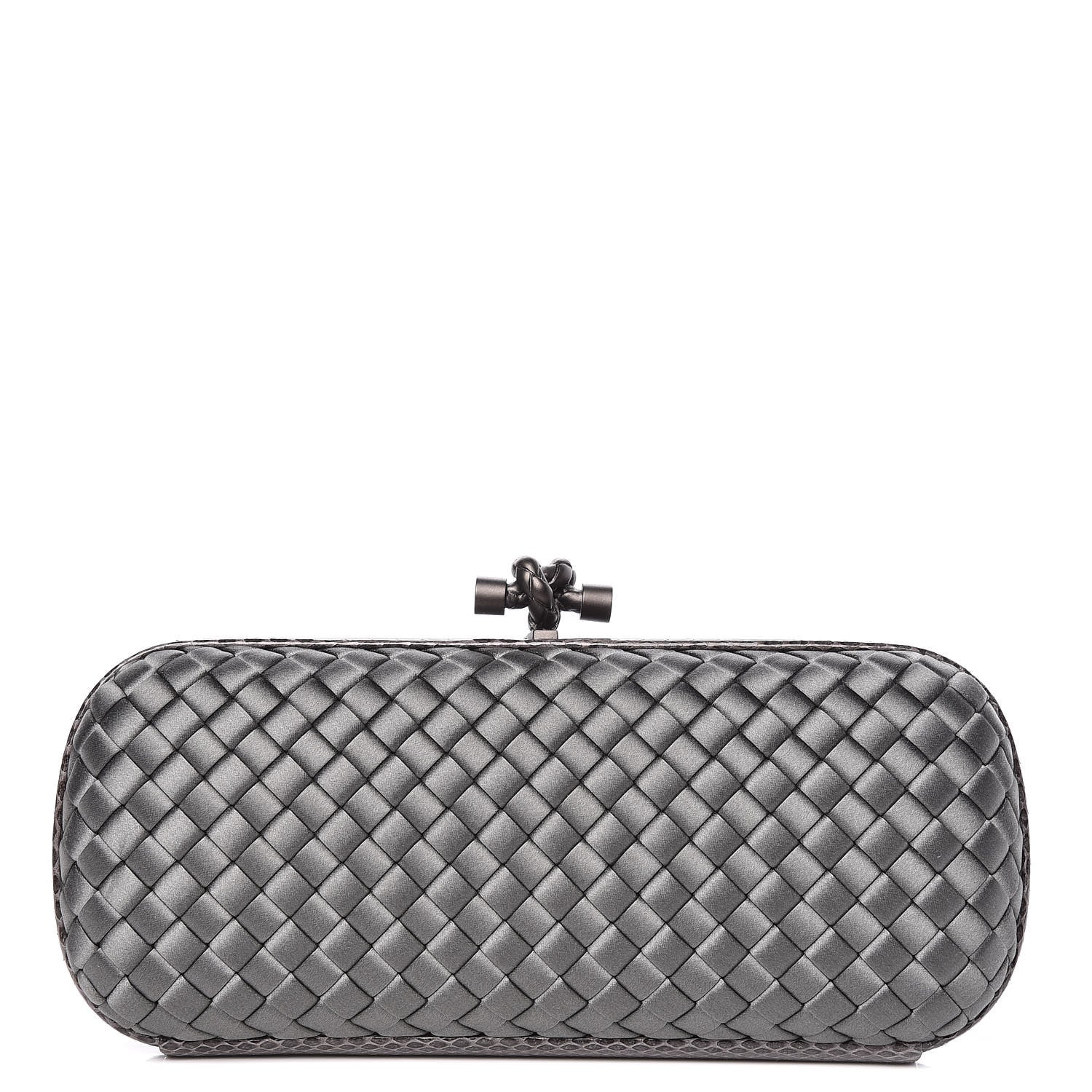 Bottega Veneta Satin Intreccio Impero Ayers Stretch Knot Clutch Grey 1 of 12