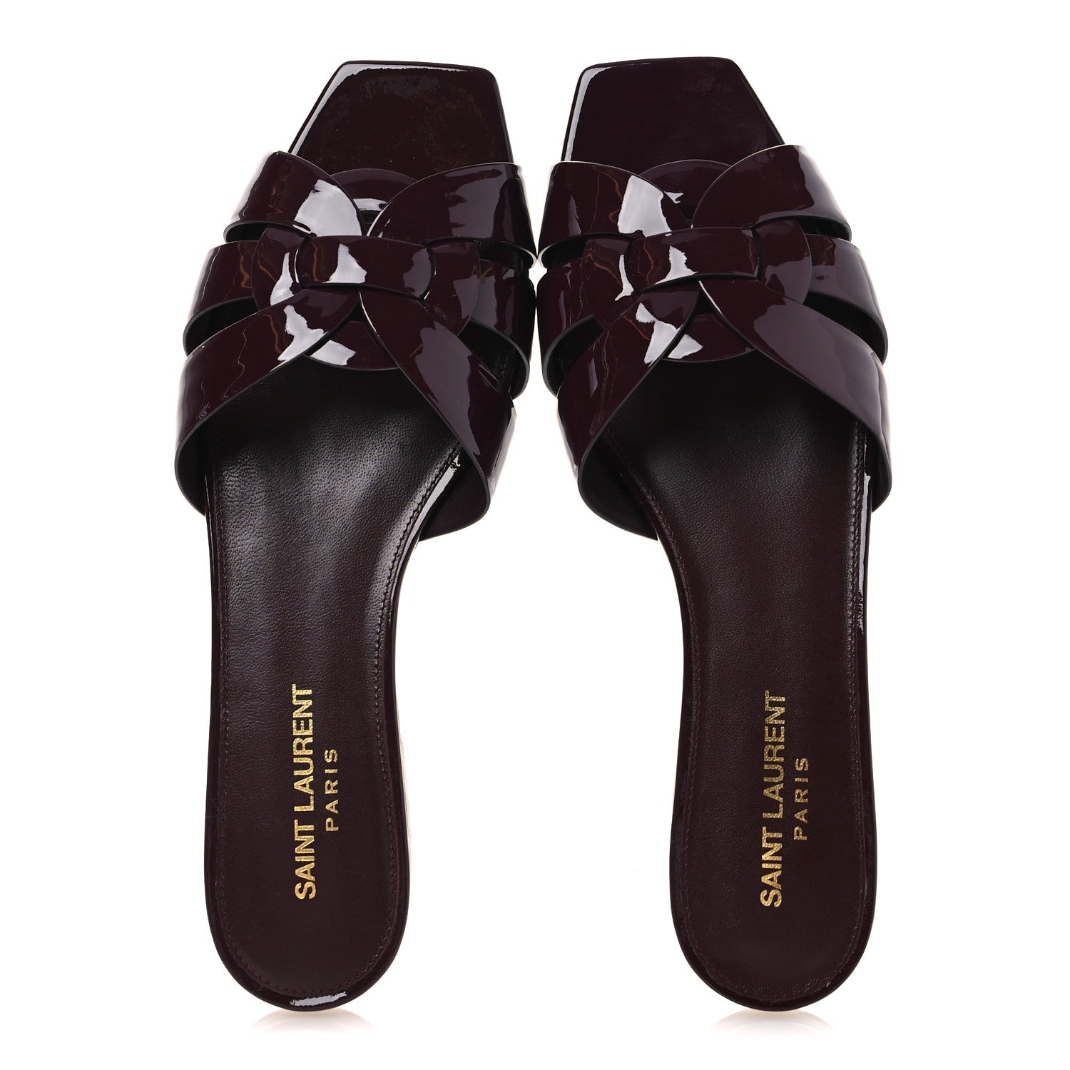 Saint Laurent Vitello Vernice Tribute 05 Slide Sandals 38 Barolo 2 of 11