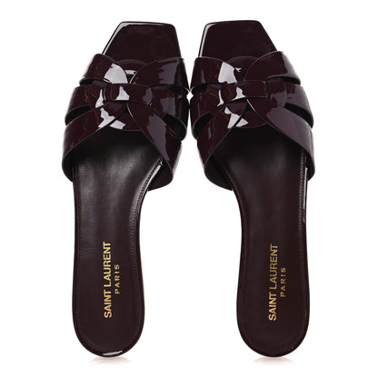 Saint Laurent Vitello Vernice Tribute 05 Slide Sandals 38 Barolo 2 of 11