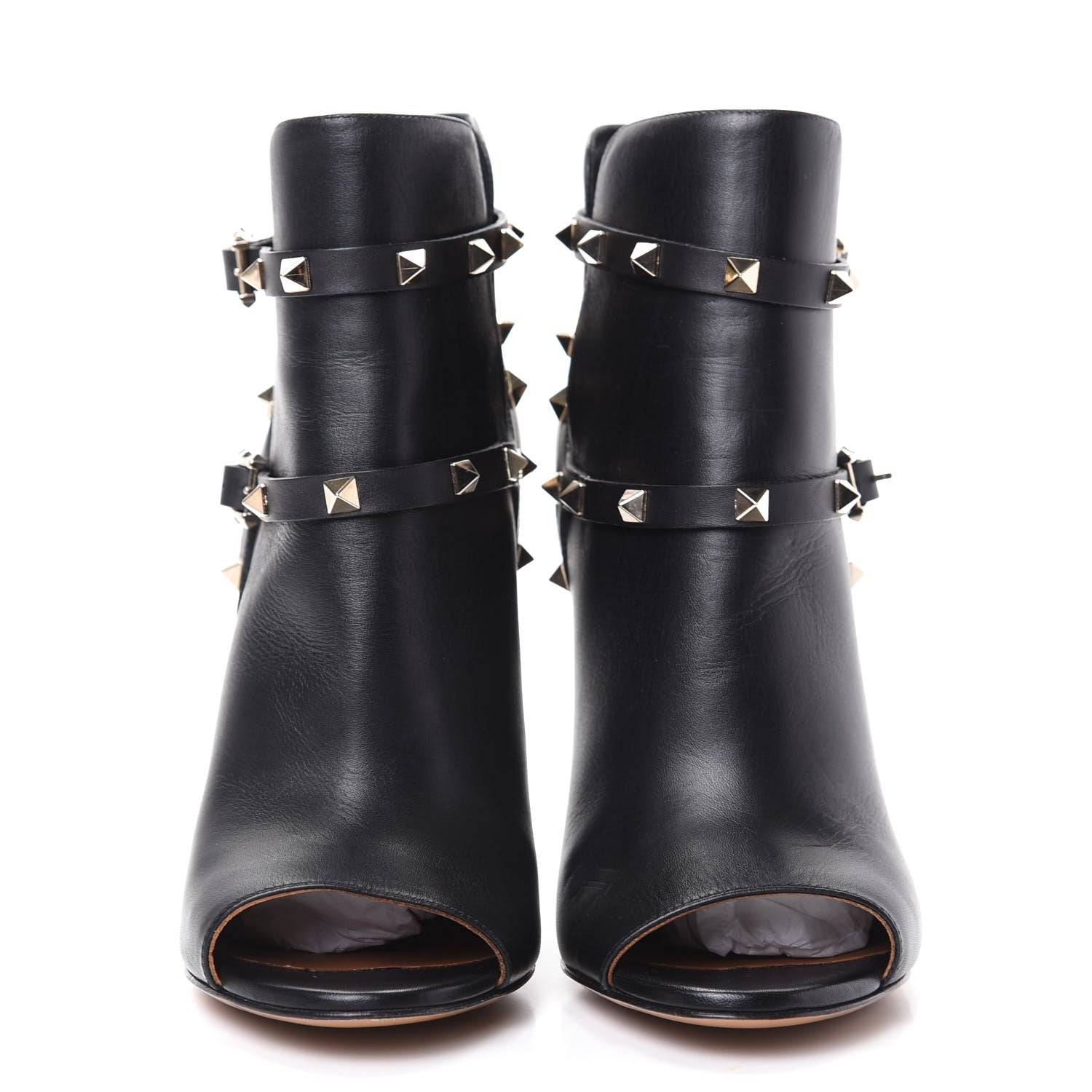 Valentino Garavani Calfskin Rockstud Peep Toe Double Buckle 100mm Ankle Boots 40 Black 2 of 10