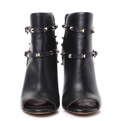Valentino Garavani Calfskin Rockstud Peep Toe Double Buckle 100mm Ankle Boots 40 Black 2 of 10