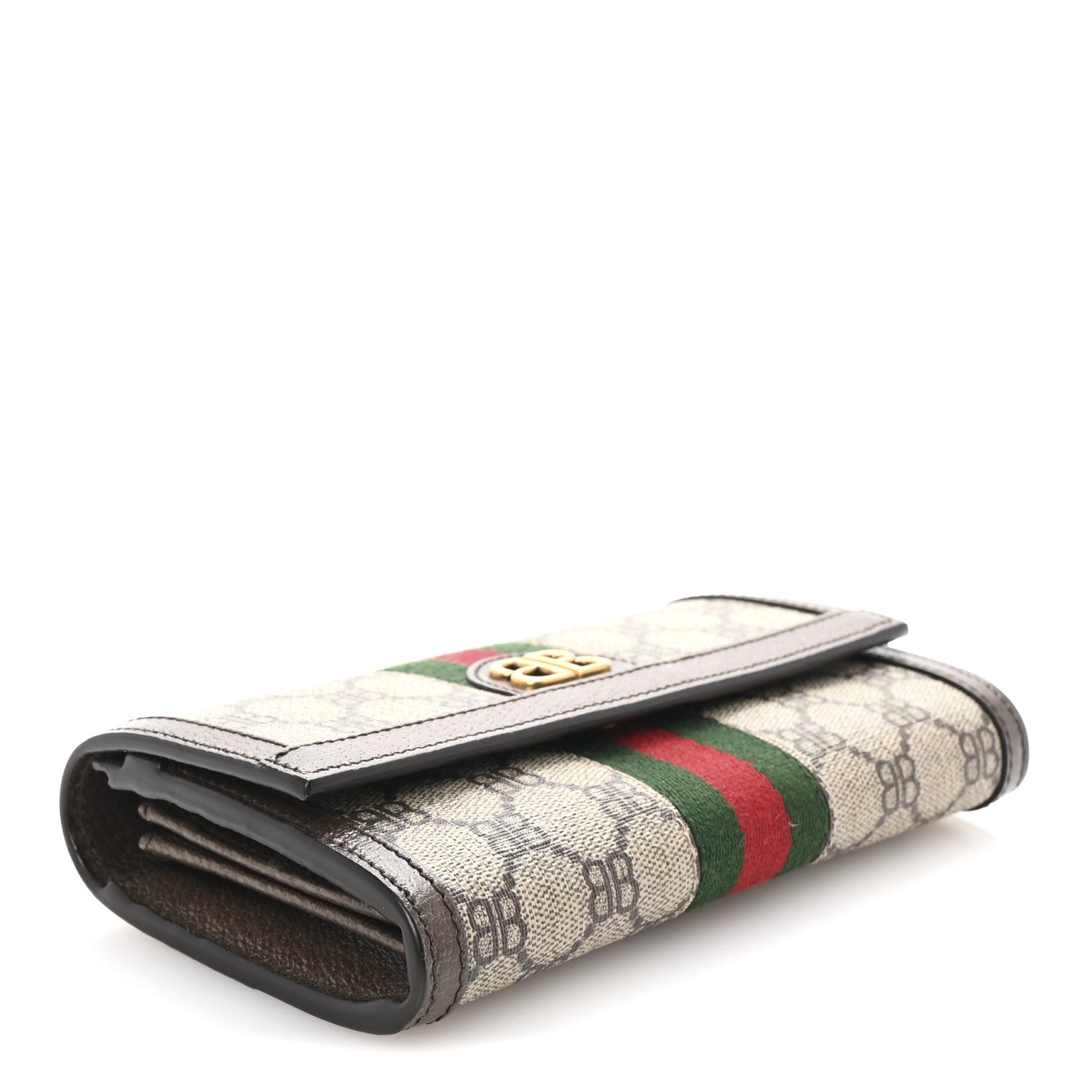 Gucci X BALENCIAGA BB Supreme Monogram Textured Dollar Calfskin Web Ophidia Continental Wallet Beige Ebony New Acero 4 of 8