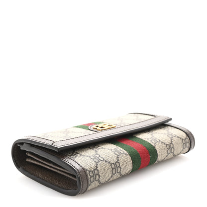 Gucci X BALENCIAGA BB Supreme Monogram Textured Dollar Calfskin Web Ophidia Continental Wallet Beige Ebony New Acero 4 of 8