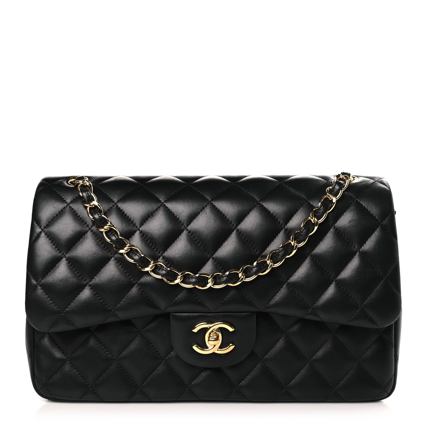 Lambskin Quilted Jumbo Double Flap Black
