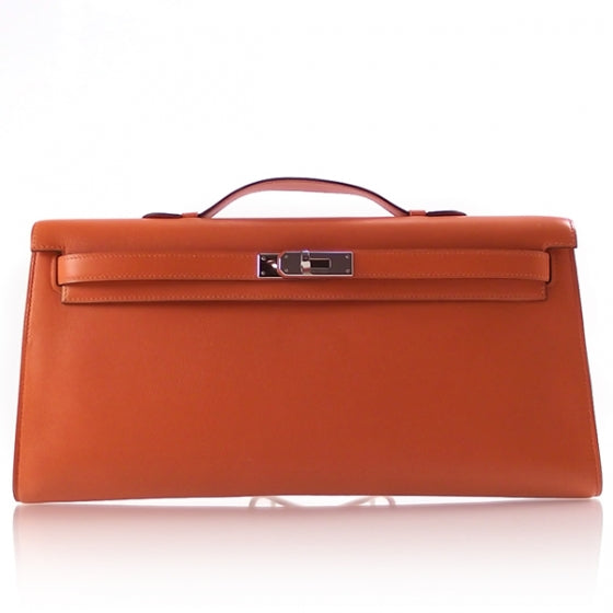 Hermes Box Leather Kelly Cut Clutch Orange 1 of 8