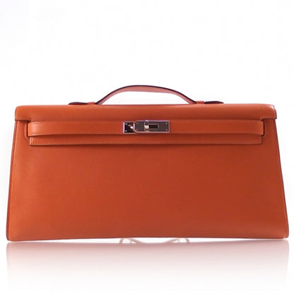 Hermes Box Leather Kelly Cut Clutch Orange 1 of 8