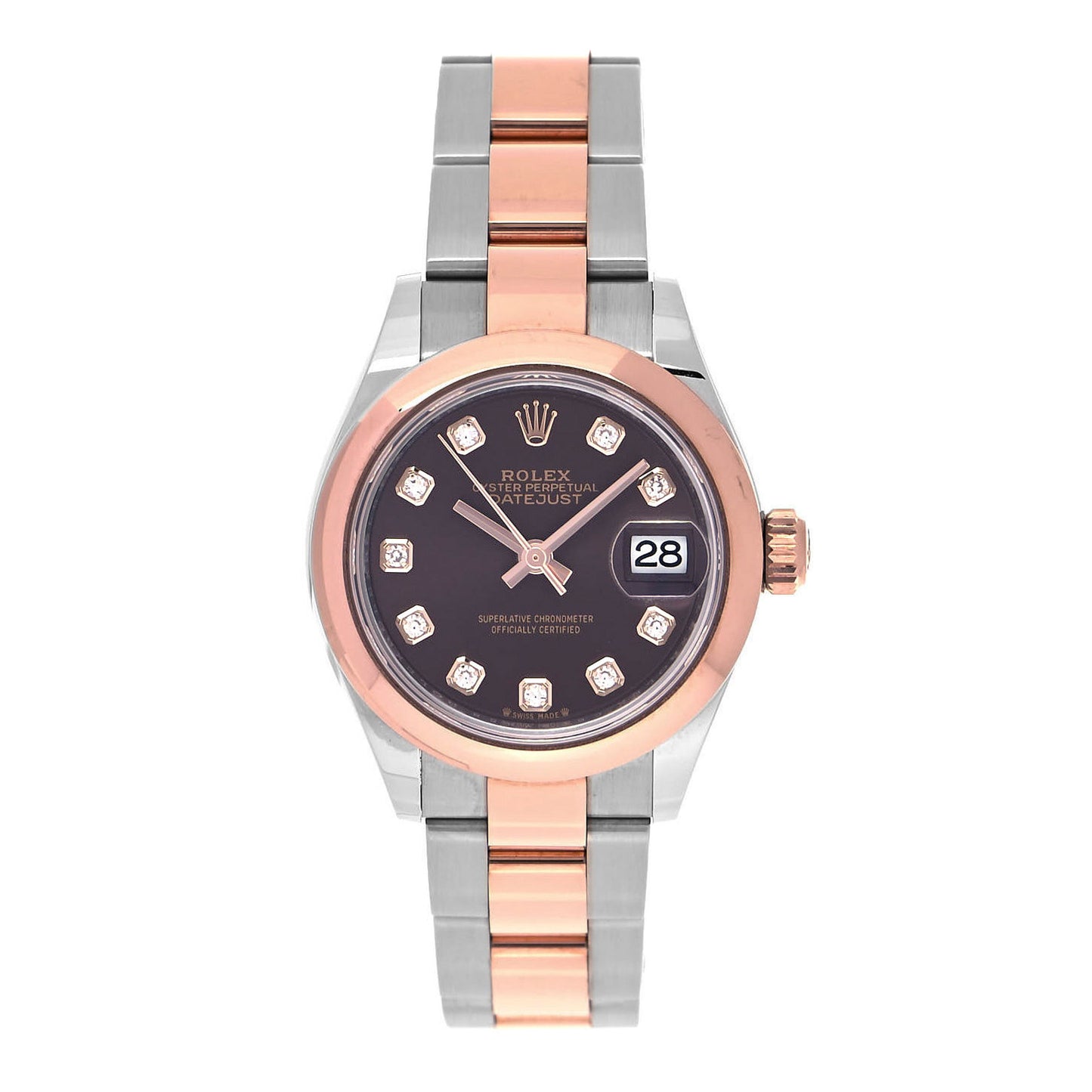 Stainless Steel 18K Everose Gold Diamond 28mm Oyster Perpetual Datejust Watch Chocolate 279161