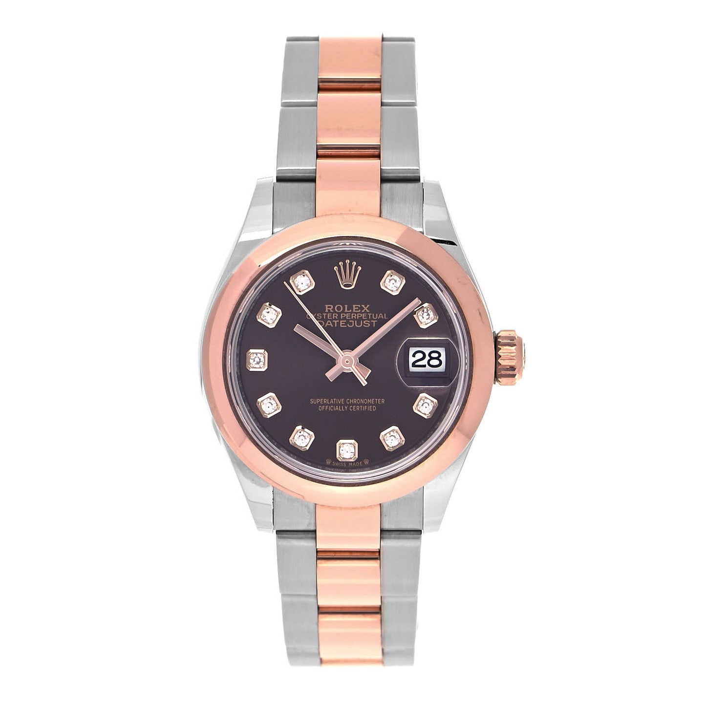 Rolex Stainless Steel 18K Everose Gold Diamond 28mm Oyster Perpetual Datejust Watch Chocolate 279161 1 of 5