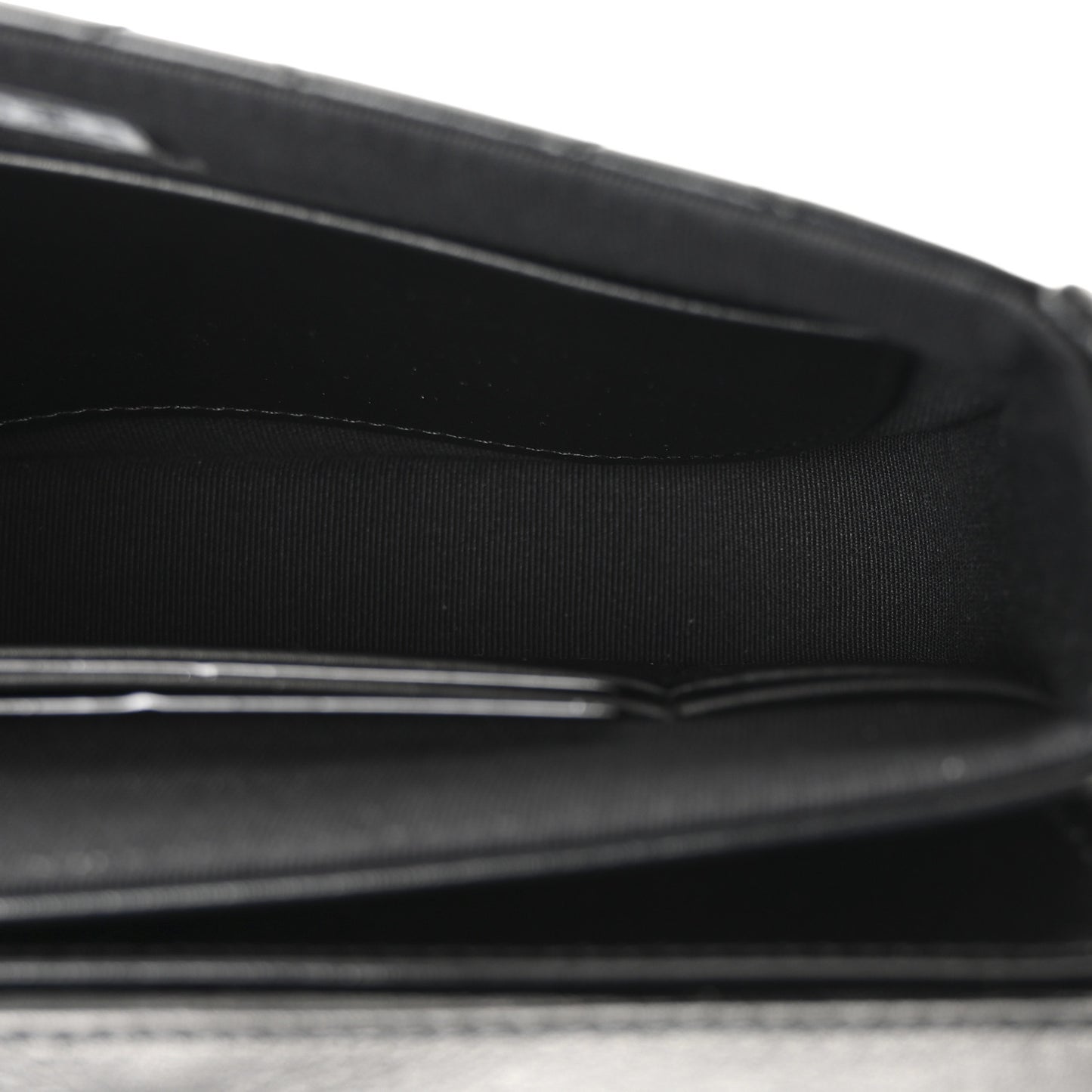 Shiny Aged Calfskin Quilted Flap Phone Holder With Chain Black