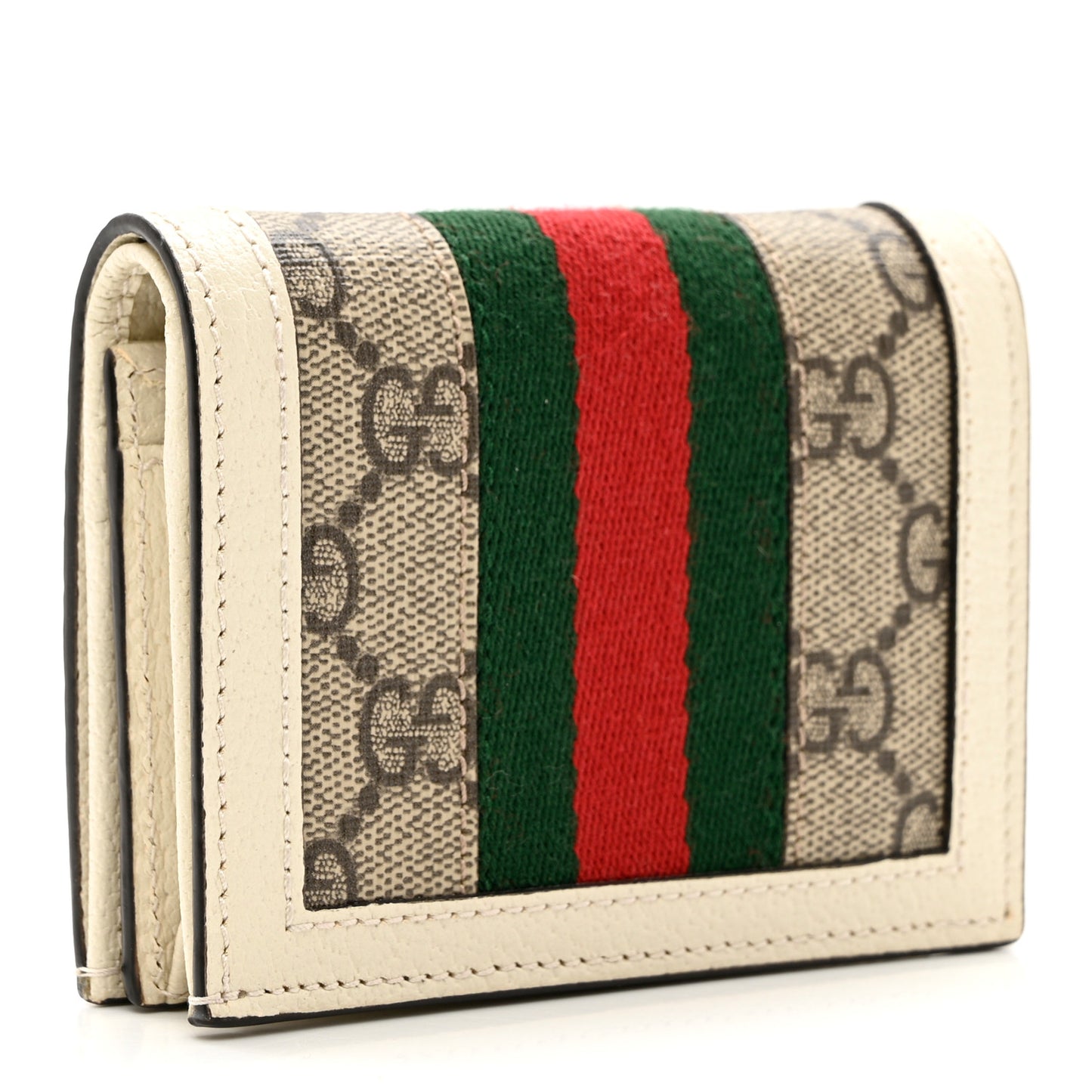 GG Supreme Monogram Web Queen Margaret Card Case Wallet Beige Mystic White