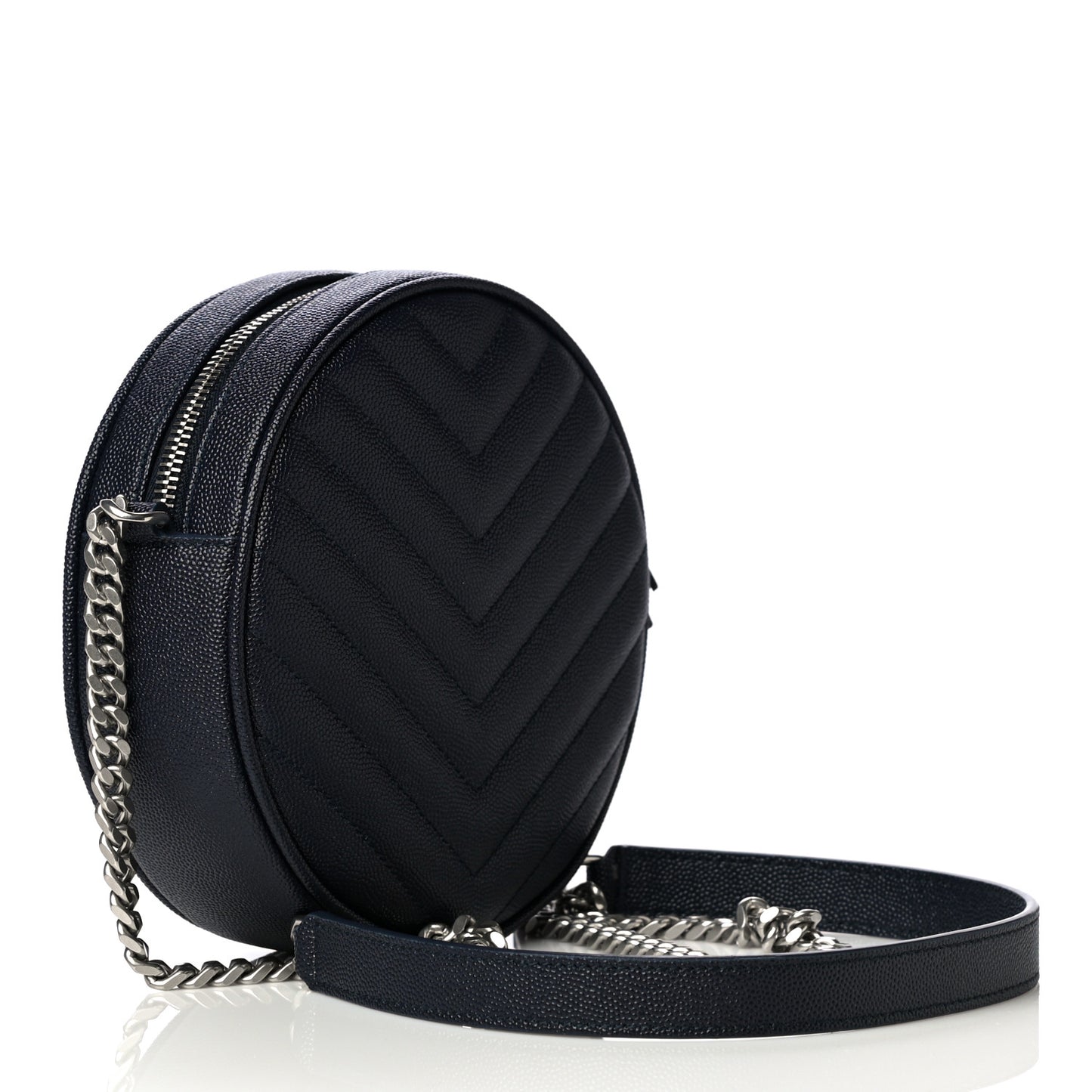 Grain De Poudre Matelasse Chevron Quilted Round Vinyle Camera Bag Deep Marine