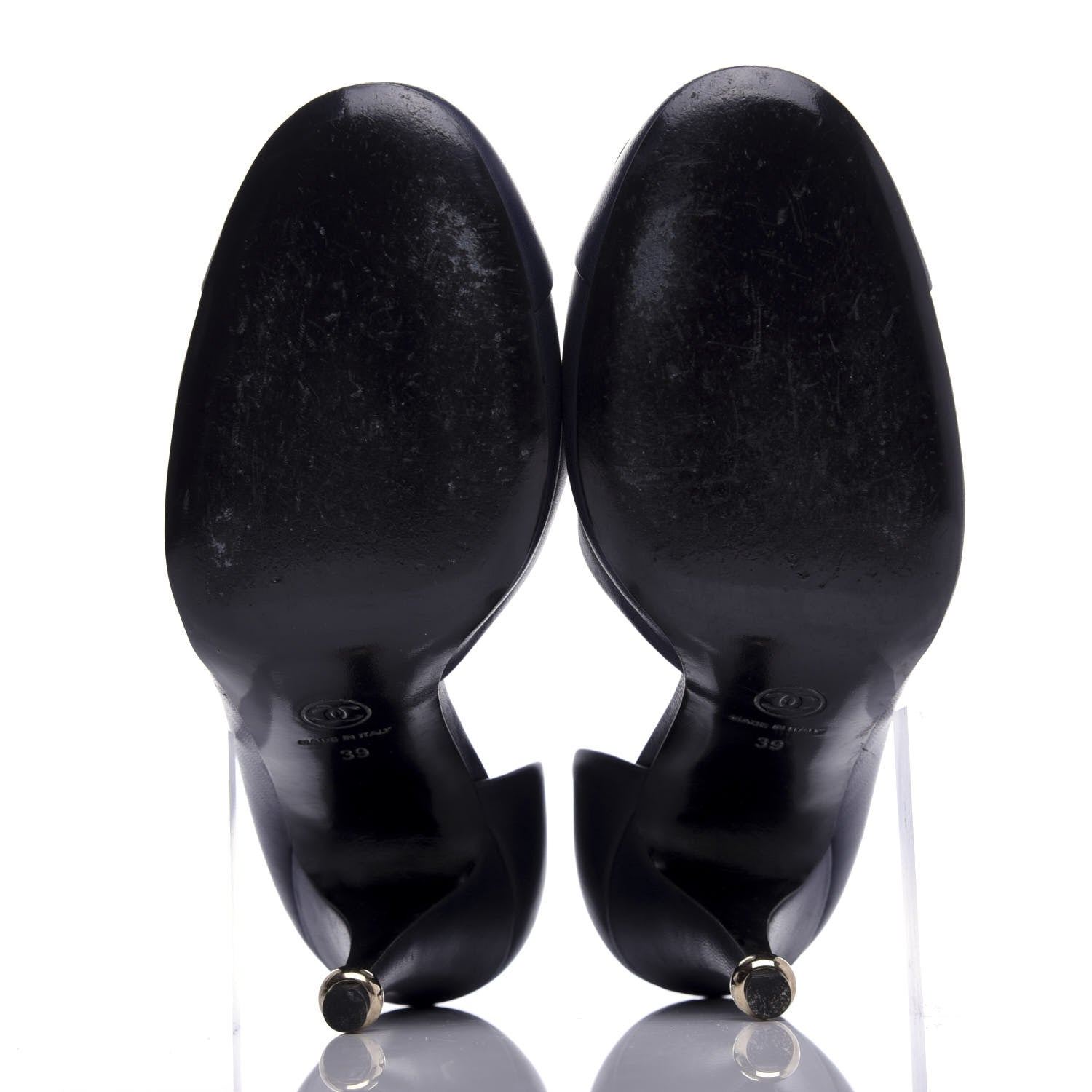 Chanel Lambskin Camellia Pumps 39 Navy 6 of 10