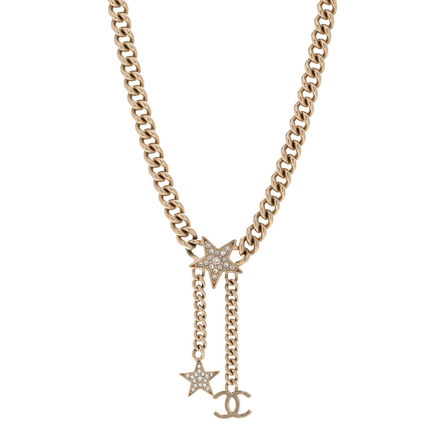 Chanel Metal Crystal Chain CC Star Pendant Choker Necklace 1 of 6