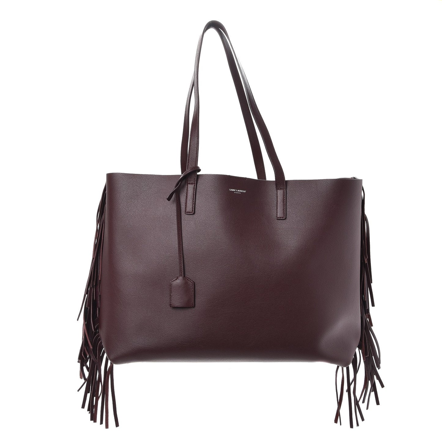 Calfskin Large Fringe Shopping Tote Amaranto