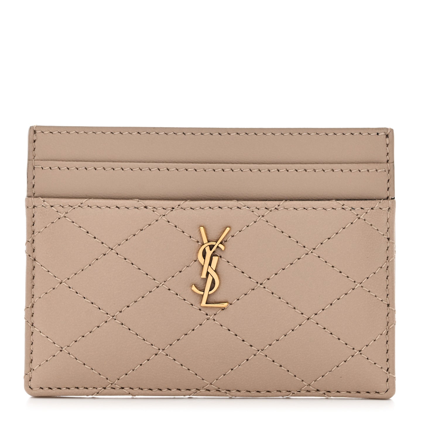 Lambskin Quilted Gaby Card Case Dark Beige