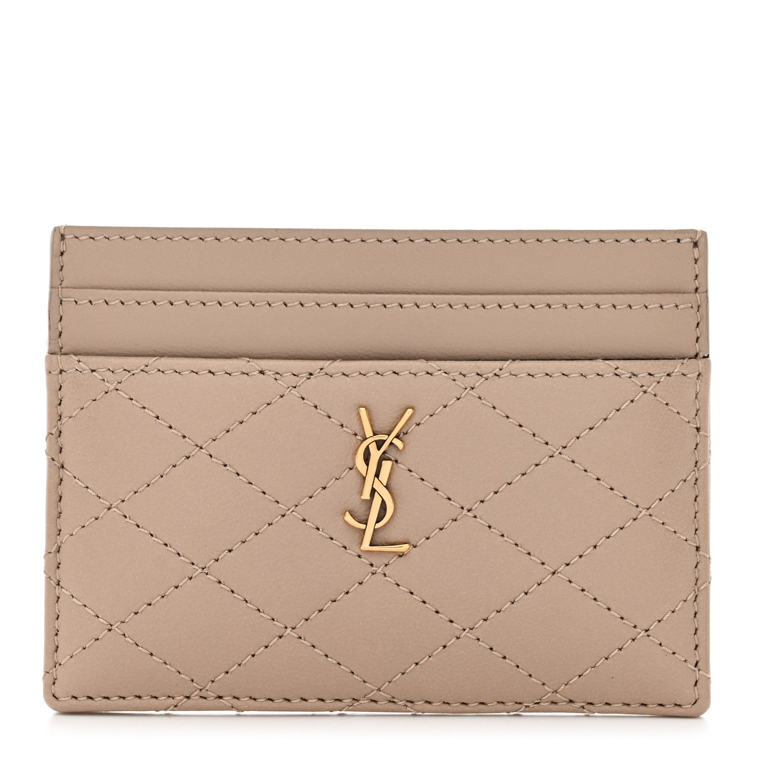 Saint Laurent Lambskin Quilted Gaby Card Case Dark Beige 1 of 7