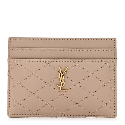 Saint Laurent Lambskin Quilted Gaby Card Case Dark Beige 1 of 7