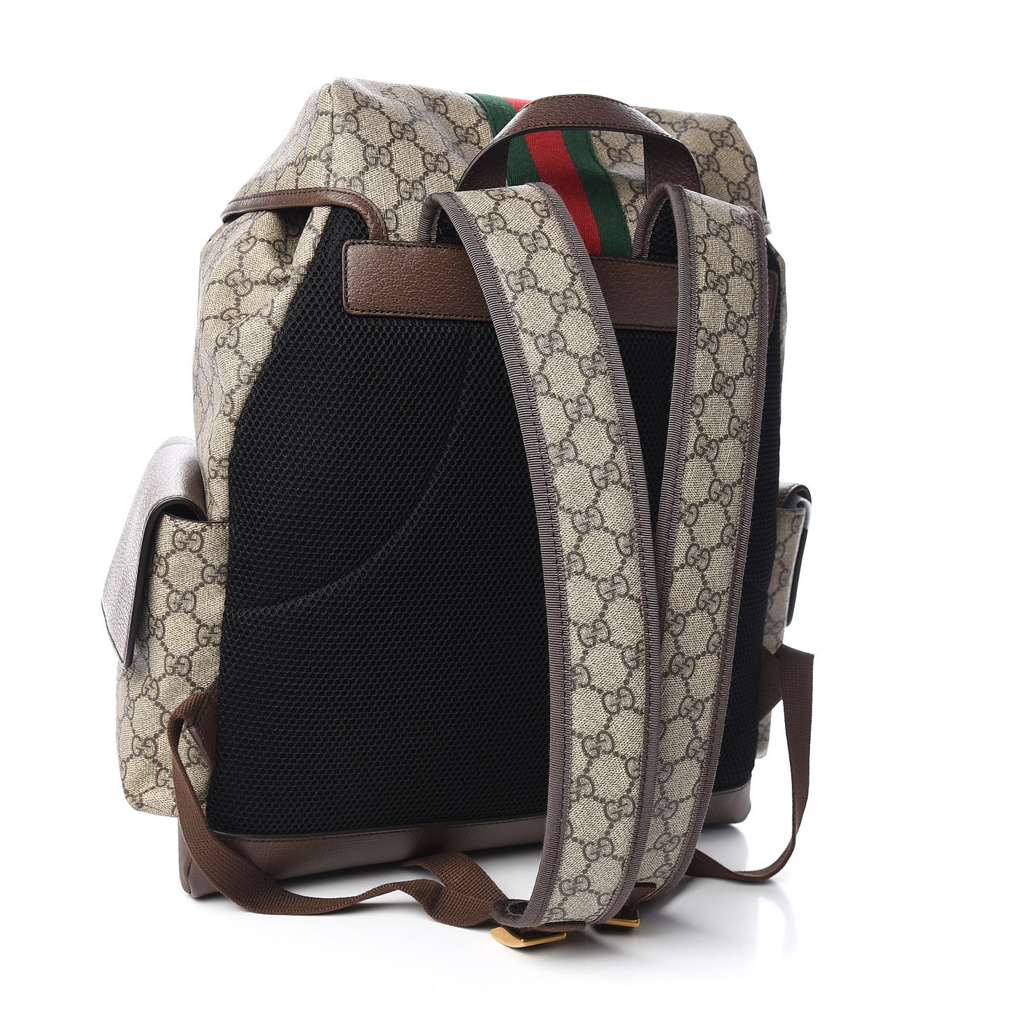 GG Supreme Monogram Medium Ophidia Double Buckle Backpack Brown