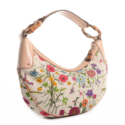 Gucci Canvas Floral Flora Bamboo Ring Hobo White 3 of 7