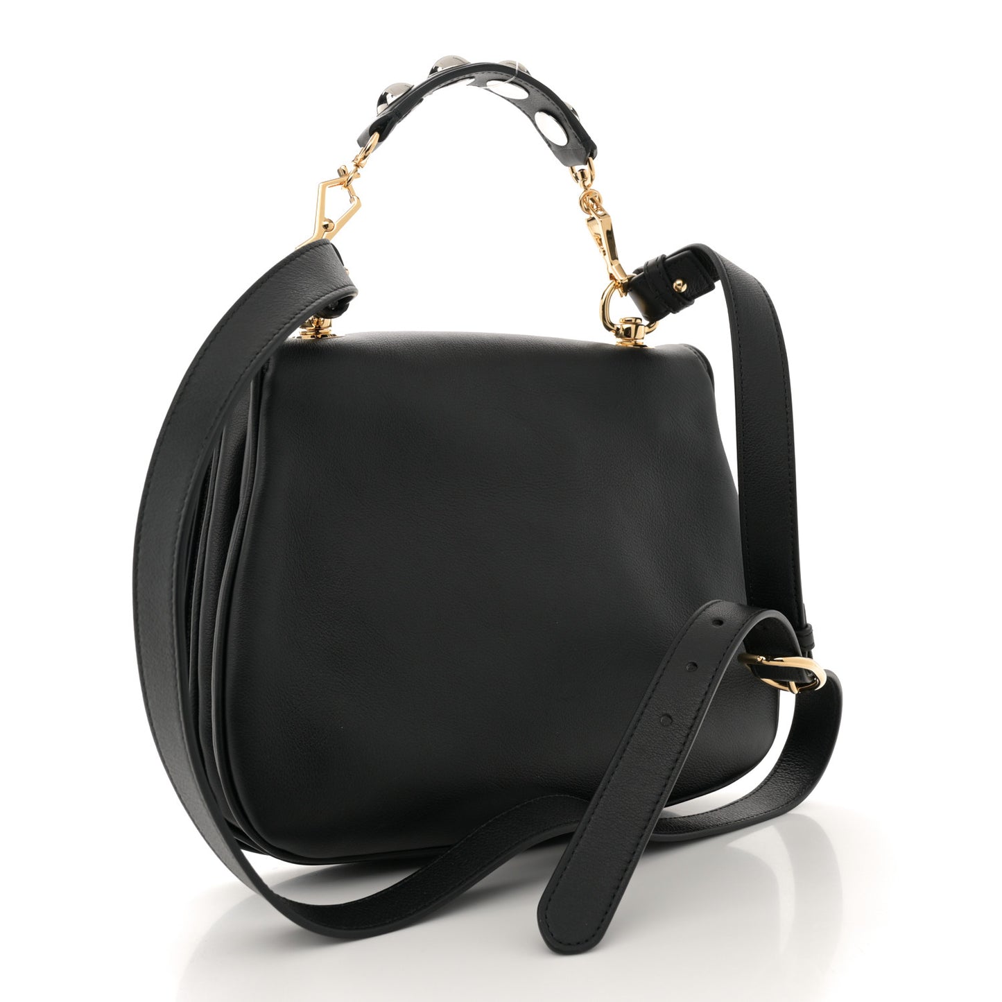 Roxy Calfskin Web Medium Studded Blondie Shoulder Flap Bag Black