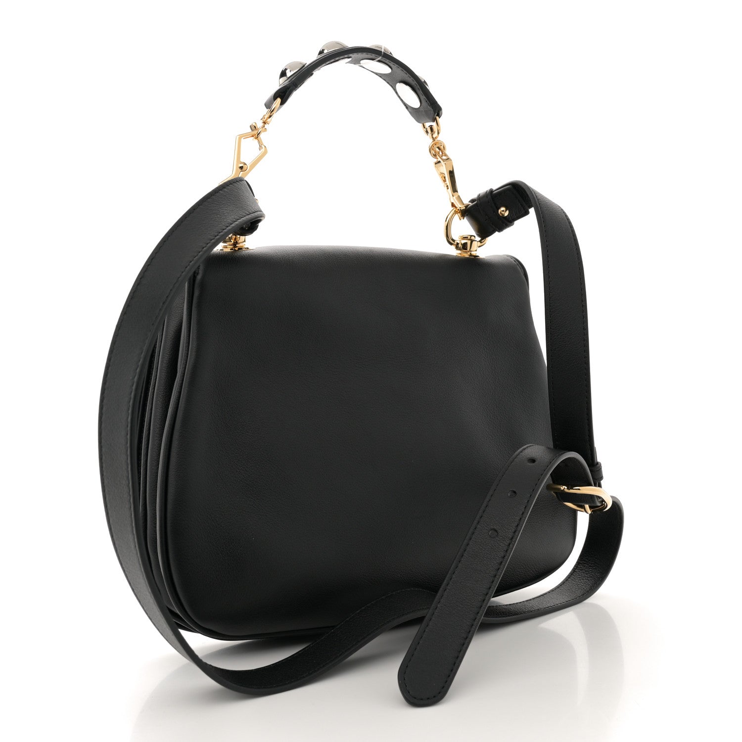 Gucci Roxy Calfskin Web Medium Studded Blondie Shoulder Flap Bag Black 3 of 11