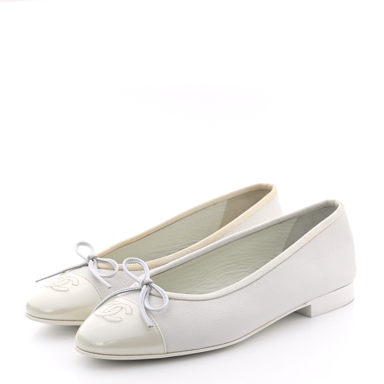 Chanel Calfskin Cap Toe CC Ballerina Flats 37.5 White 3 of 8